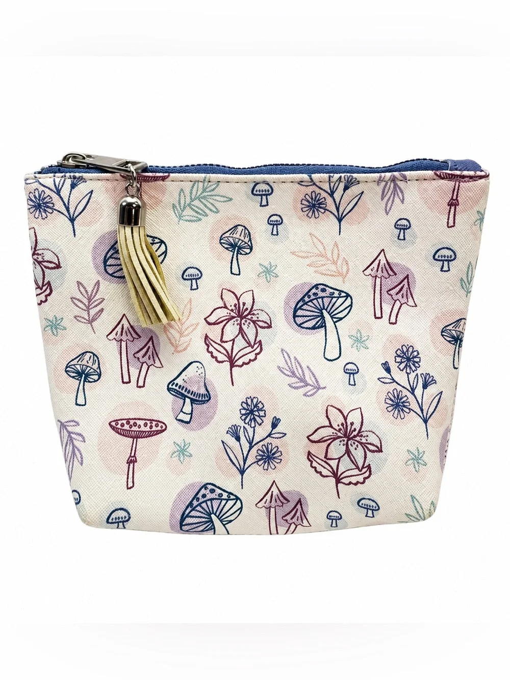 OCS Designs Mushroom Floral Zipper Cosmetic Makeup Pouch Travel Toiletry Bag